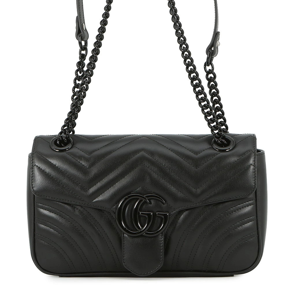 Gucci Chain Shoulder Bag GG Marmont Quilted Leather Black
